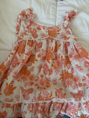 Girls' Floral Ruffled Sundress in Pink & Orange